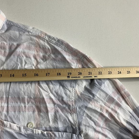 Free People Pastel Blue Pink Plaid Raw Hem Button Down Loveland Shirt Size Small - Picture 7 of 10